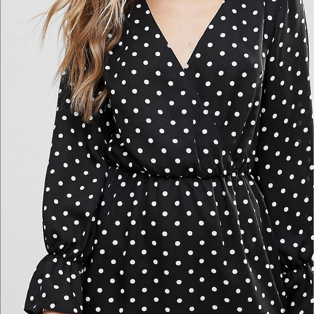 Oh my love polka dot wrap frill long sleeve dress